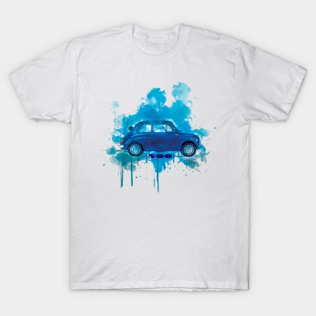 Fiat 500 open Aqua Splash Blue T-Shirt by AaaahEeeekStudio